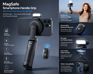 MagSafe Smartphone Handle Grip with Detachable Bluetooth Remote with Fill Light Anti-shake Selfie Handle for Iphone Android